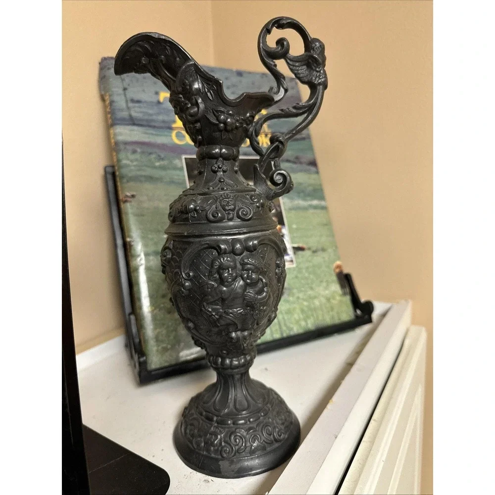 Victorian Metal Pitcher, French‎ Cherub Motif, Repoussé (Vintage Decor)